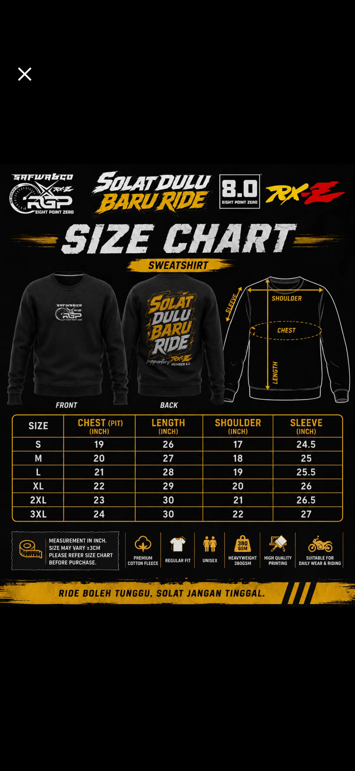 Solat Dulu Baru Ride Premium Cotton Fleece Sweatshirt